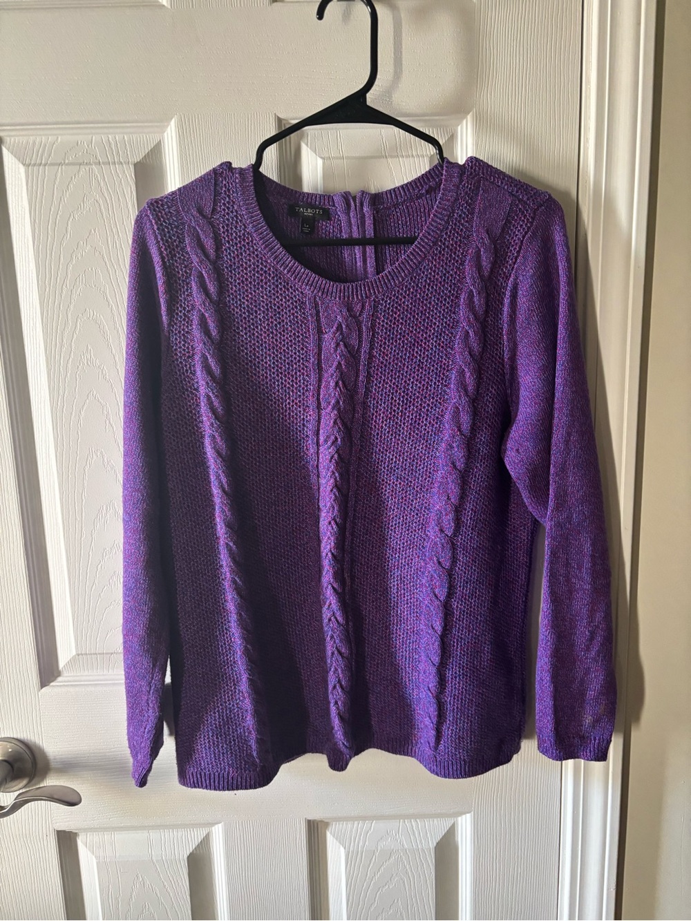 Talbots Heathered Purple Cable Crewneck Sweater